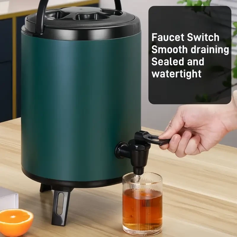 6-10L Stainless Steel Insulated Beverage Dispenser with Faucet, Double-Walled Milk Tea Coffee Juice Cooler, Home Party Use, Kitchen and Restaurant Equipment, Bar Tools, Ice Bucket