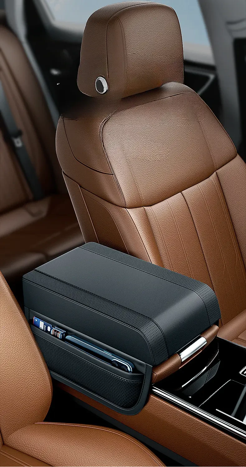 Fit Luxury Faux Leather Car Armrest Cushion with Memory Foam Elbow Support & Storage Compartments - Sleek Black Design for Enhanced Comfort and Convenience, Vehicle Comfort Accessory|Elegant Armrest Design|Faux Leather Cushion