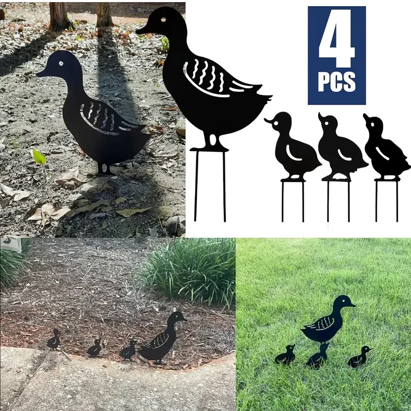 Premium 4-Pcs Garden Metal Statue Ornaments Decor