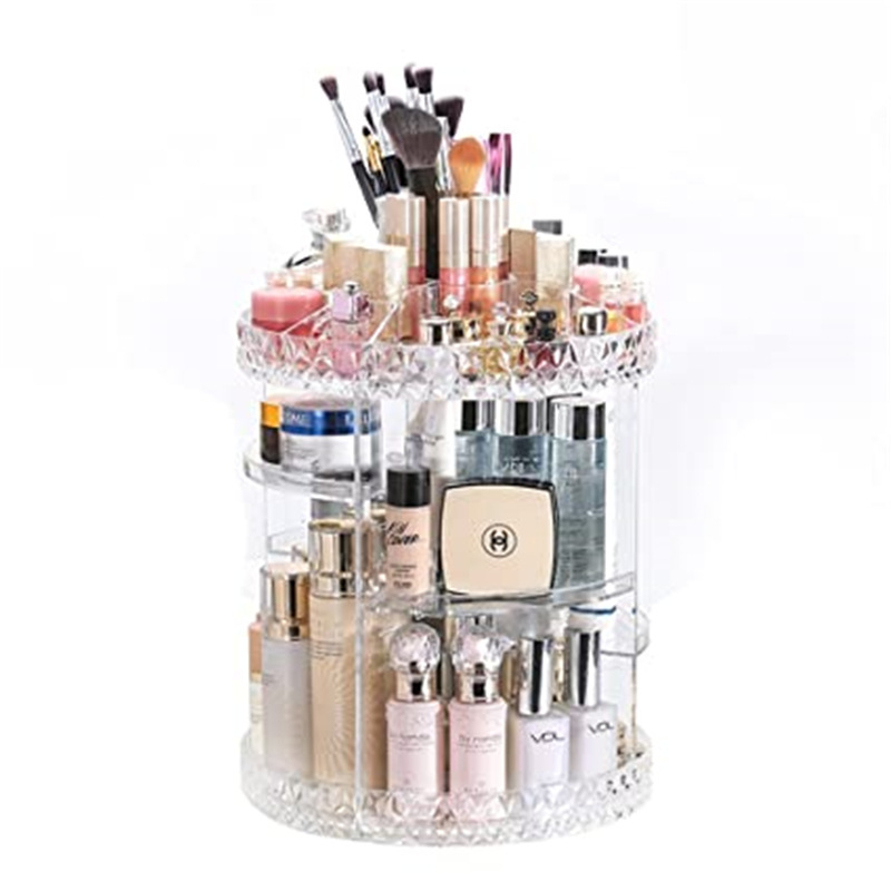 Diamond Pattern Cosmetic Desktop 360 Rotating Storage Box Acrylic Box Dressing Table Lipstick Skin Care Product Storage