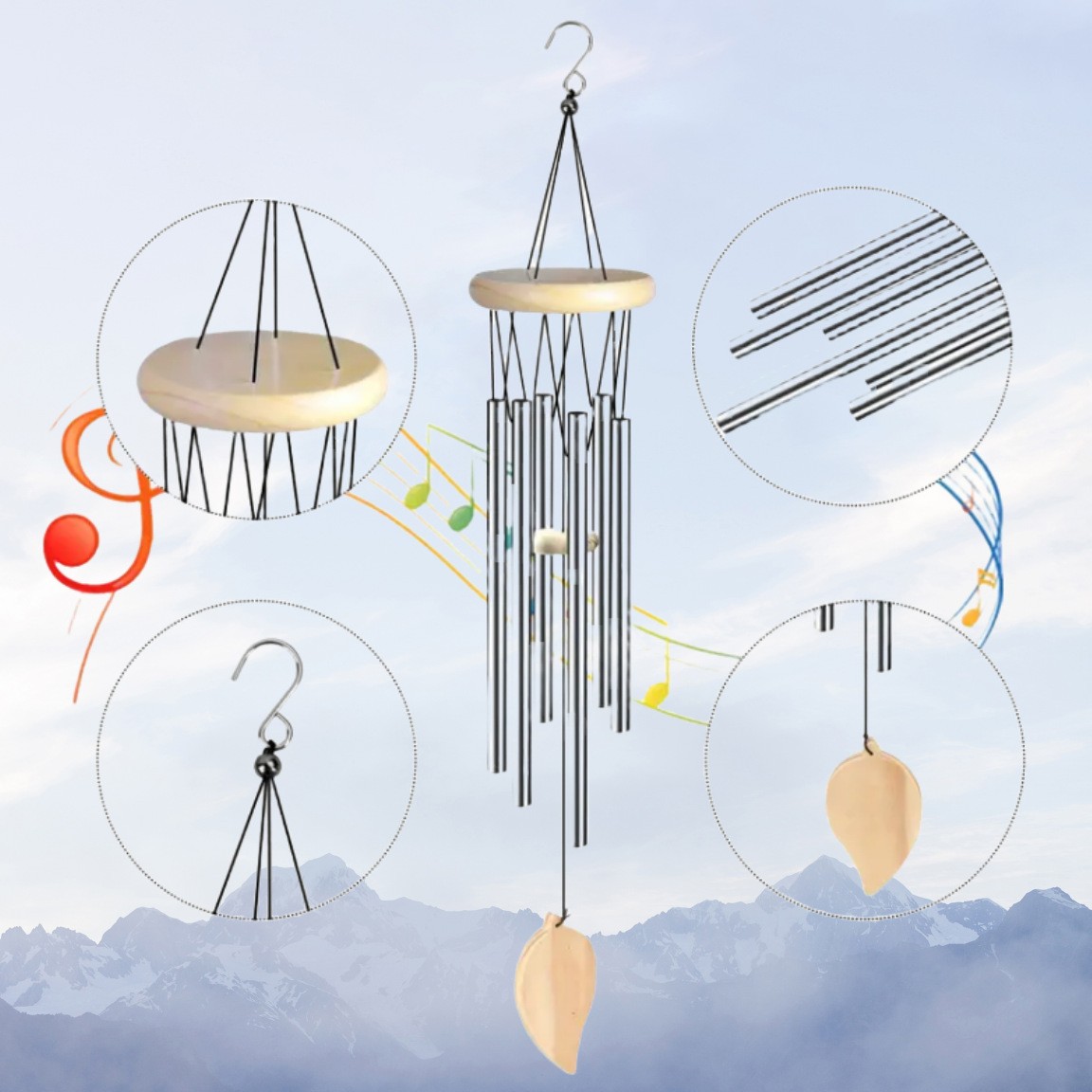Solid Wood Metal Aluminum Tube Wind Chimes Home Outdoor