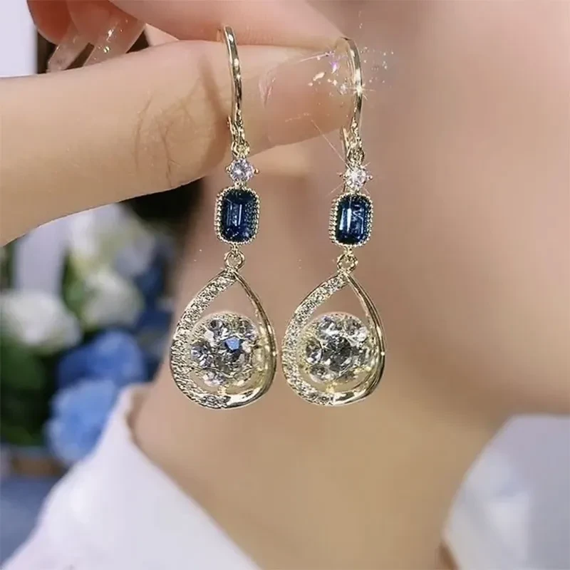 Exquisite Light Luxury High-grade Diamond-embedded Water Drop Earrings