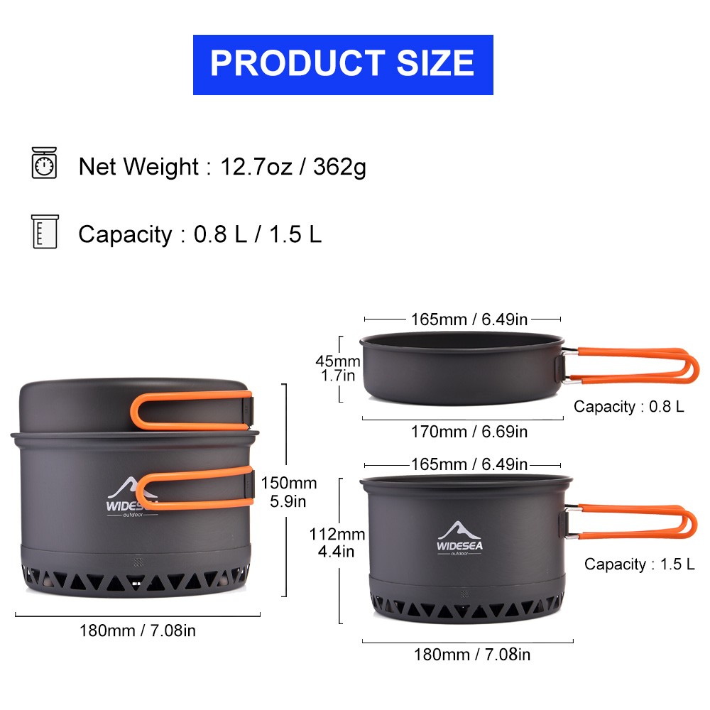 Widesea Camping Cookware Set Portable 1.3L/2.3L Outdoor Cooking Kit with Pot