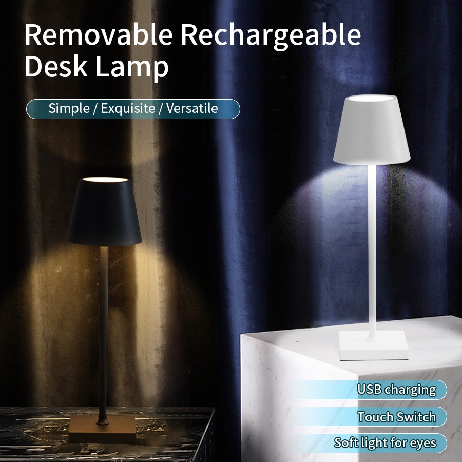 LED Desk Lamp - USB Rechargeable Table Lamp, Wireless Touch Lamp, Waterproof LED Light for Bar, Restaurant, Hotel, Bedroom Ambiance