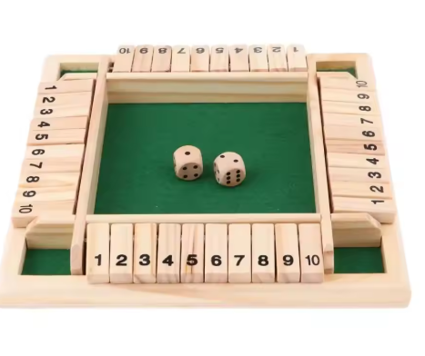 Deluxe Four Sided 10 Numbers Shut The Box Board Game Set Dice Party Club Drinking Games for Adults Families