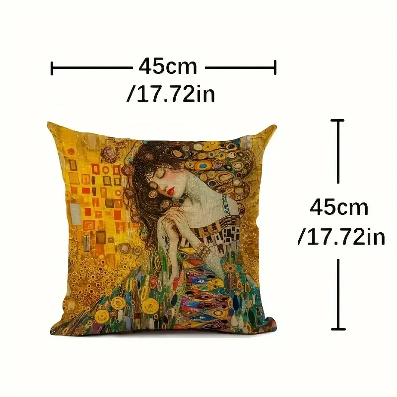 18x18 Inches Durable Linen Gustav Klimt Artistic Print Cushion Cover Vintage Style with Beautiful Woman Design