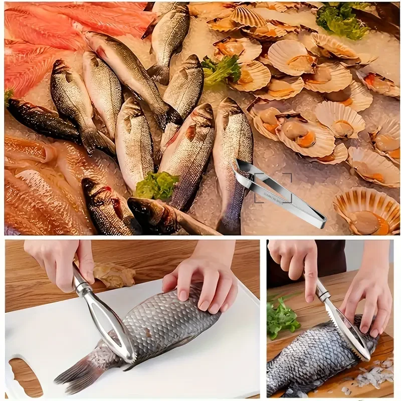 Stainless Steel Seafood Preparation Set  Fish Scale Scraper and Fish Bone Tweezers