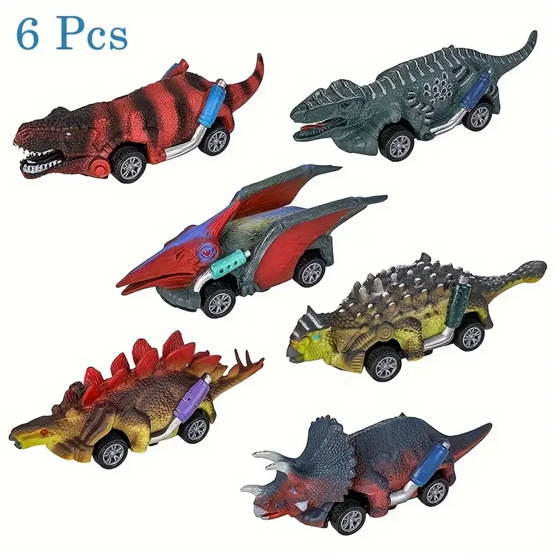 6-Pack Dinosaur Pull-Back Toy Cars Set