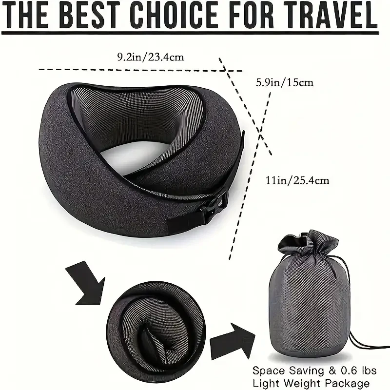 1 Pack Travel Pillow, Pure Memory Foam Full Neck And Chin Support, 360 Degree Adjustable, Comfortable And Breathable, Machine Washable