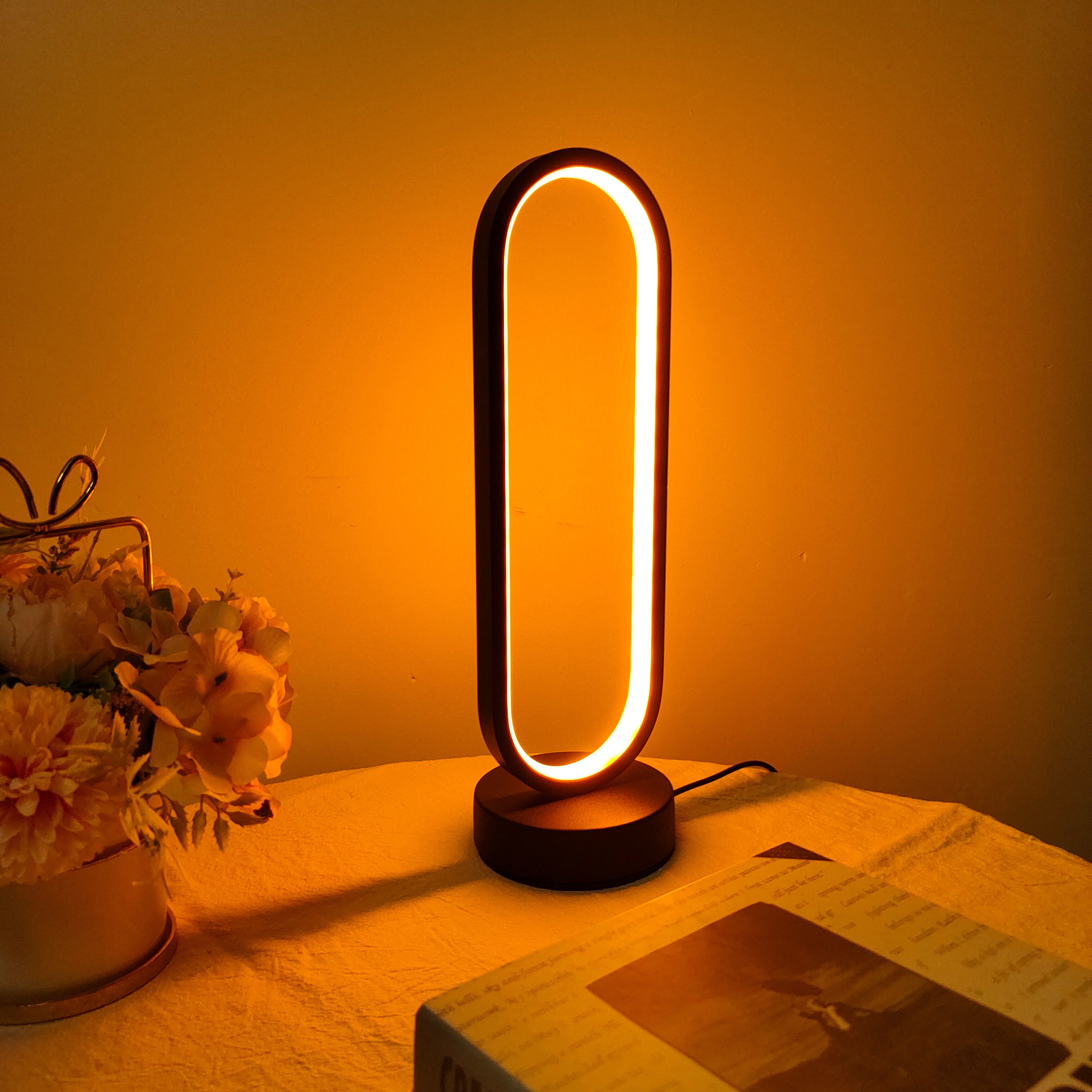 1PC Ring LED Bedside Lamp - Three-Color Dimming Night Light for Bedroom and Living Room