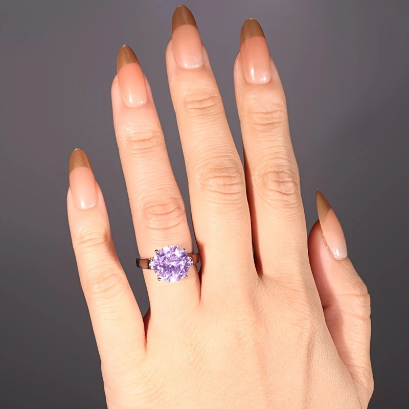 Sterling Silver Halo Support Purple Crystal 0.5 Carat Ring for Women Light Luxury, High-End Design, Perfect for Daily Wear, Parties, and Vacations