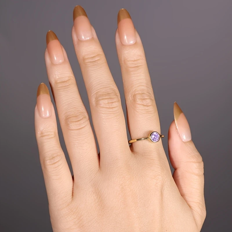 Golden Light Reflecting Amethyst Small Round Amethyst Mystery Light Halo S925 Silver 0.1 Carat Adjustable Opening Ring for Women Light Luxury, High-End Design, Perfect for Daily Wear and Special Occasions