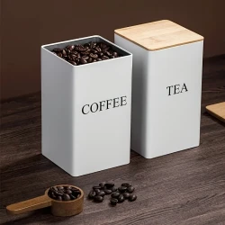 Set of 3 Cast Iron Kitchen Canisters with Wooden Lids