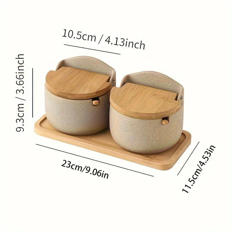 Japanese Ceramic Bamboo and Wood Lid Seasoning Jar Set Elegant and Practical Storage for Salt, Sugar, and Spices