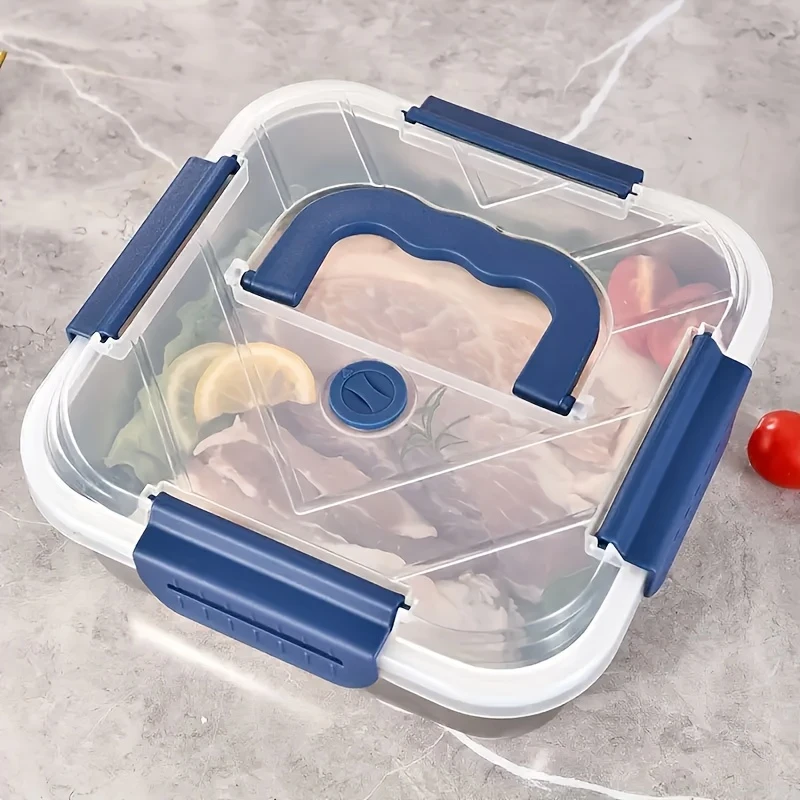 4pcs Stainless Steel Leakproof Food Storage Container with Blue Lid Microwave Safe, Reusable, Ideal for Refrigerator & Bento Boxes, Kitchen Essentials, Universal Fit for Outdoor Cooking & Meal Prep