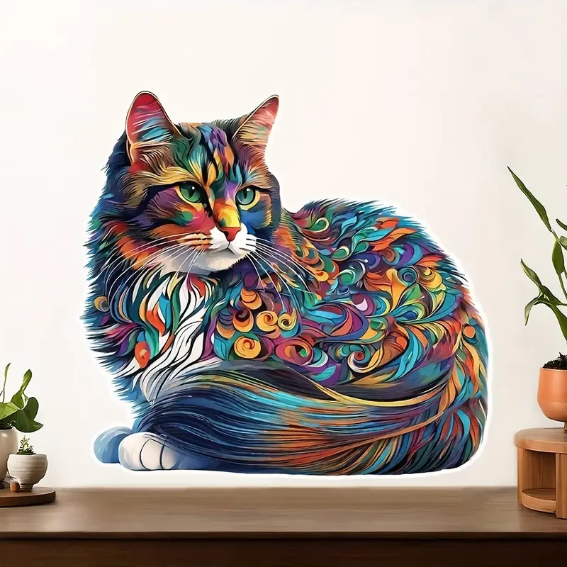 Colorful Cat Wooden Puzzle Unique Shaped Jigsaw for Creative Minds