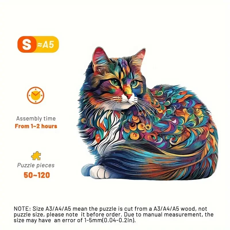 Colorful Cat Wooden Puzzle Unique Shaped Jigsaw for Creative Minds