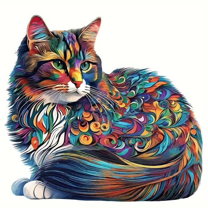 Colorful Cat Wooden Puzzle Unique Shaped Jigsaw for Creative Minds