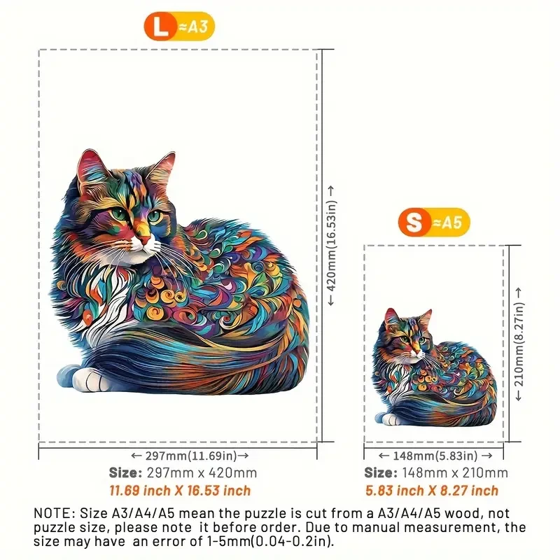 Colorful Cat Wooden Puzzle Unique Shaped Jigsaw for Creative Minds