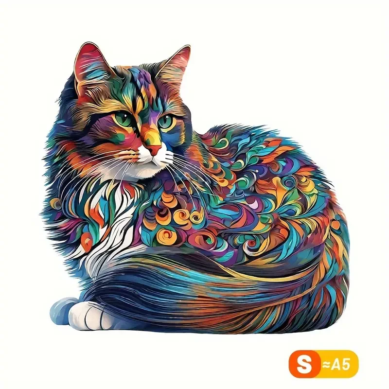 Colorful Cat Wooden Puzzle Unique Shaped Jigsaw for Creative Minds