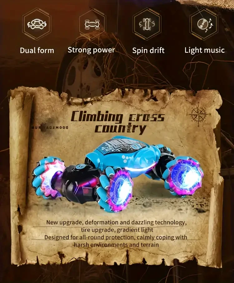 TurboDrift 4WD Gesture Controlled RC Car  Dual-Side Rotating Off-Road Vehicle with LED Lights & Music