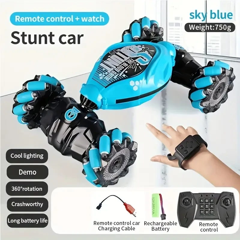 TurboDrift 4WD Gesture Controlled RC Car  Dual-Side Rotating Off-Road Vehicle with LED Lights & Music