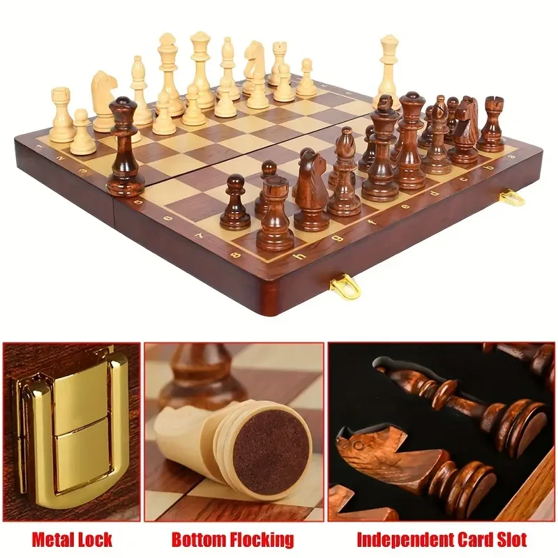 38.1cm X 38.1cm (15" X 15") Chess Solid Wood Large Premium Folding Set
