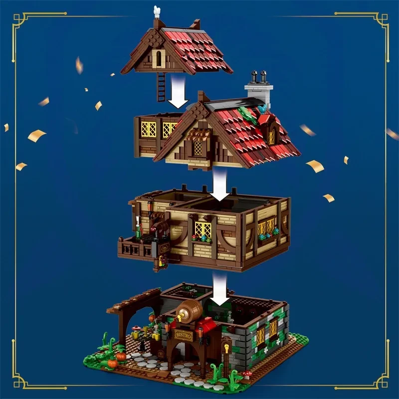 Medieval Pub Model Decoration Toys Puzzle Assembled Building Blocks