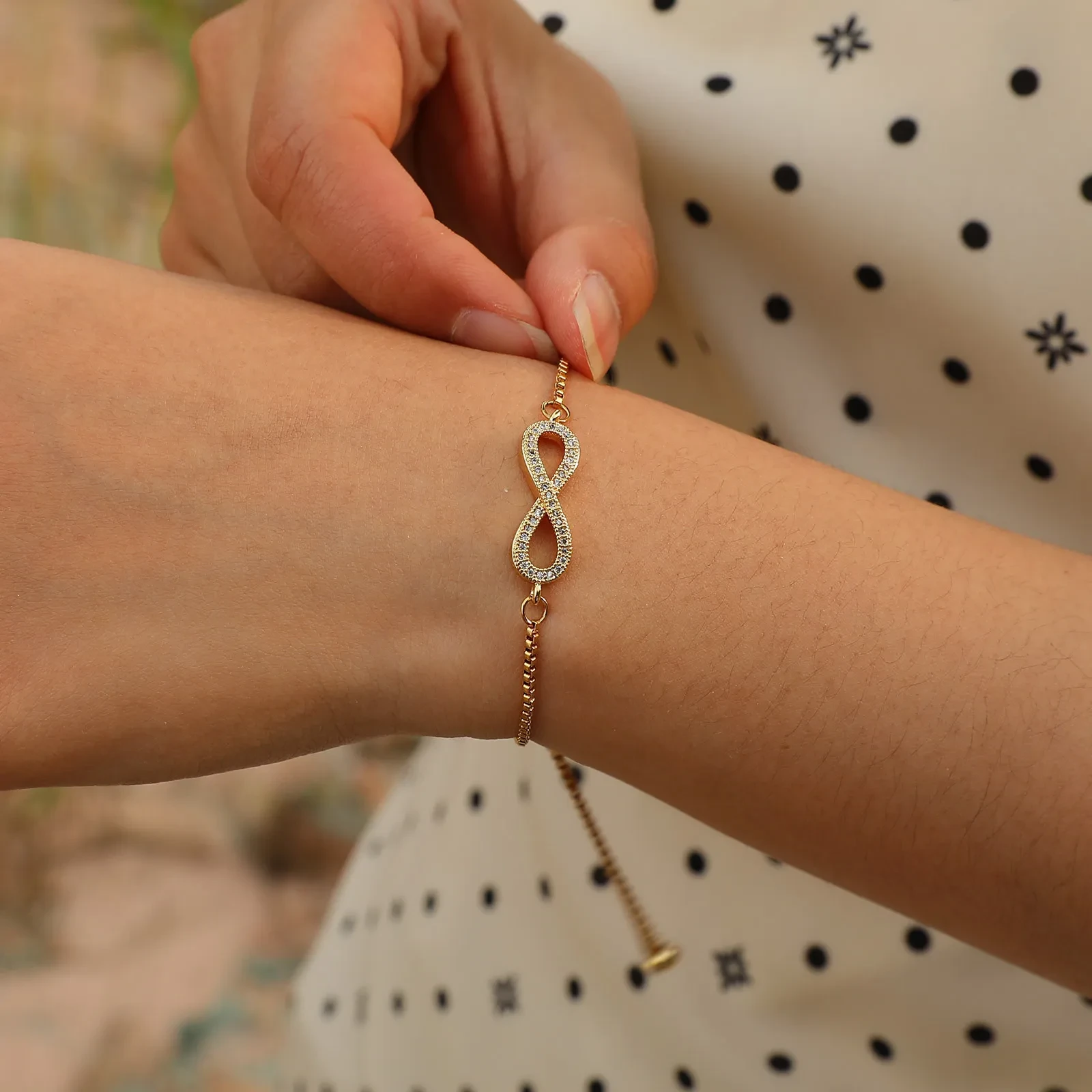 Adjustable Infinity Box Chain Double-layer Zircon Bracelet For Women