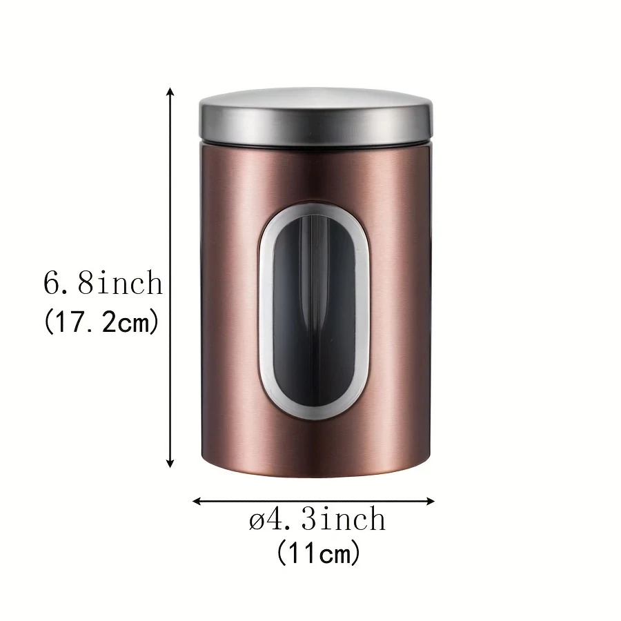 Set of Three Clear Copper Stainless Steel Airtight Containers with Visible Capacity Windows The Perfect Storage Solution for Your Kitchen