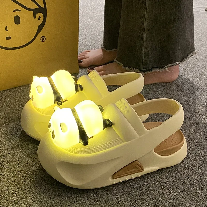 Cute Slipper With Panda Lamp Summer Sandales