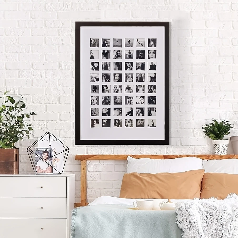 Photo Frame Collage Customizable 48-Photo Picture Frame Solid Wood & HD Glass Vertical Oblong Casual Frame, Perfect for Mother's Day, Anniversaries & Home Decor