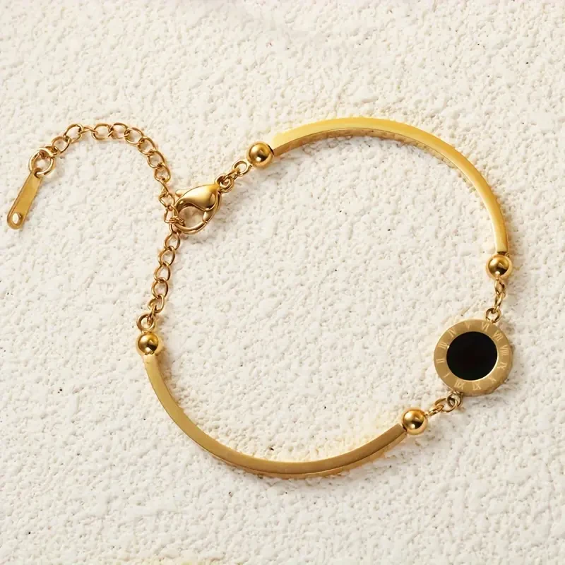 Fashion Classic Black Shell Bracelet  Gold-Plated Stainless Steel Womens Jewelry