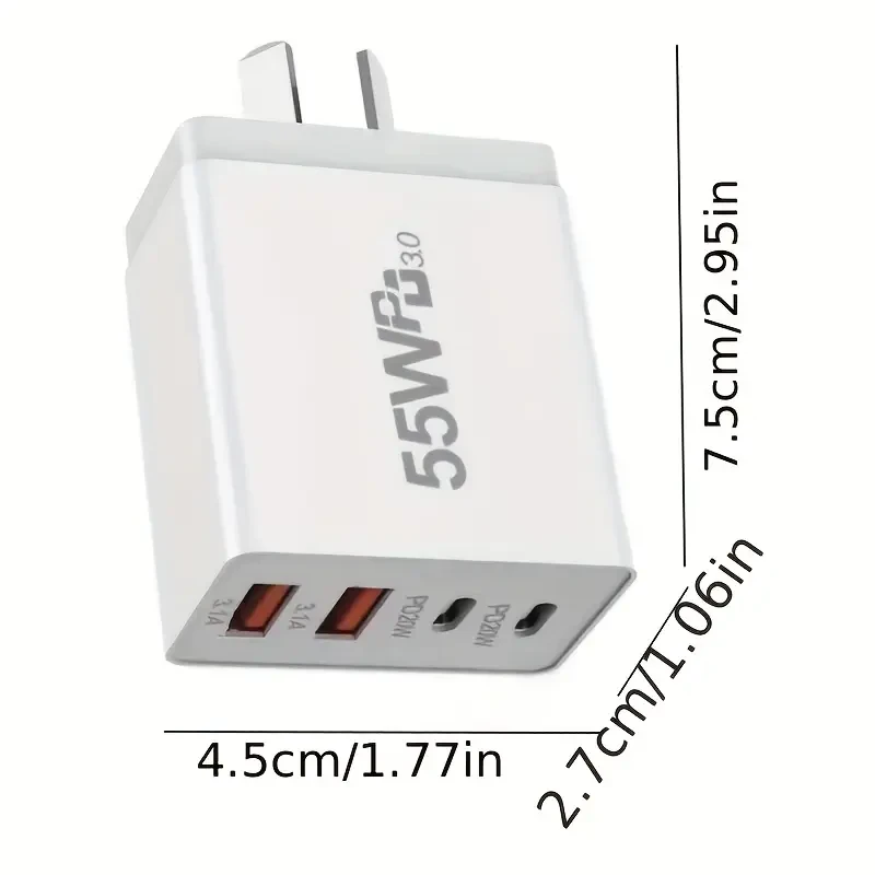 55W 4-Port Fast Charging GaN Power Adapter