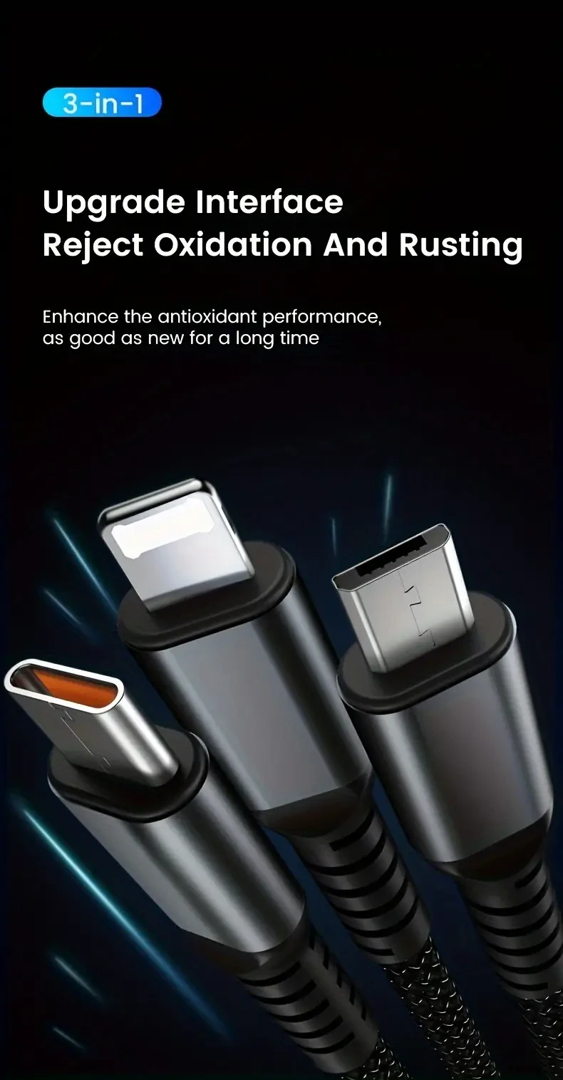 OLISHEN 100W 3-in-1 Fast Charging Cable