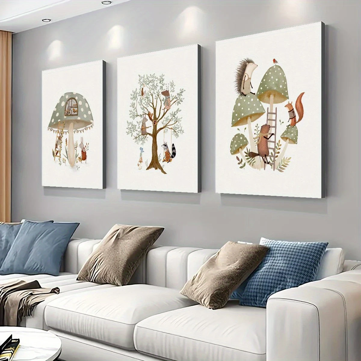 3pcs Wooden Framed Whimsical Art Prints Woodland Animal Murals