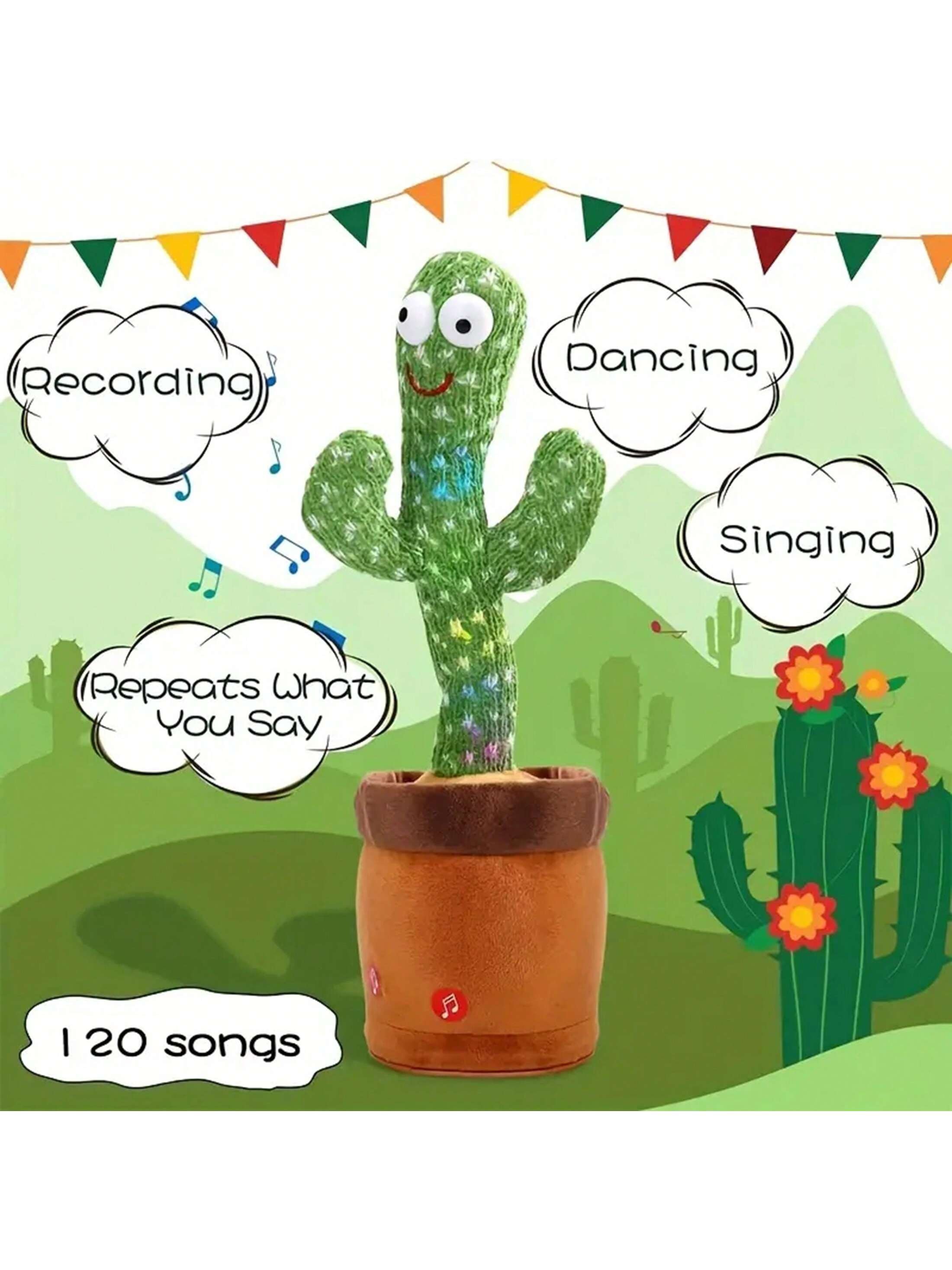1pc Dancing Talking Cactus Toy - Singing and Mimicking for Babies and Kids
