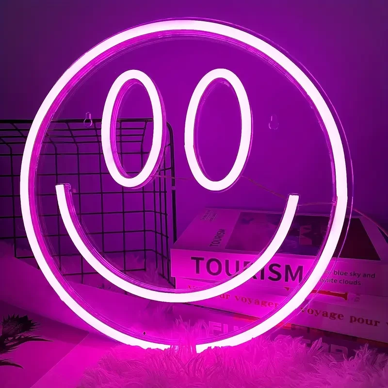 Yellow Smile Face Neon Sign LED Neon Light Wall Decor for Kids Rooms, Bedrooms, and Parties