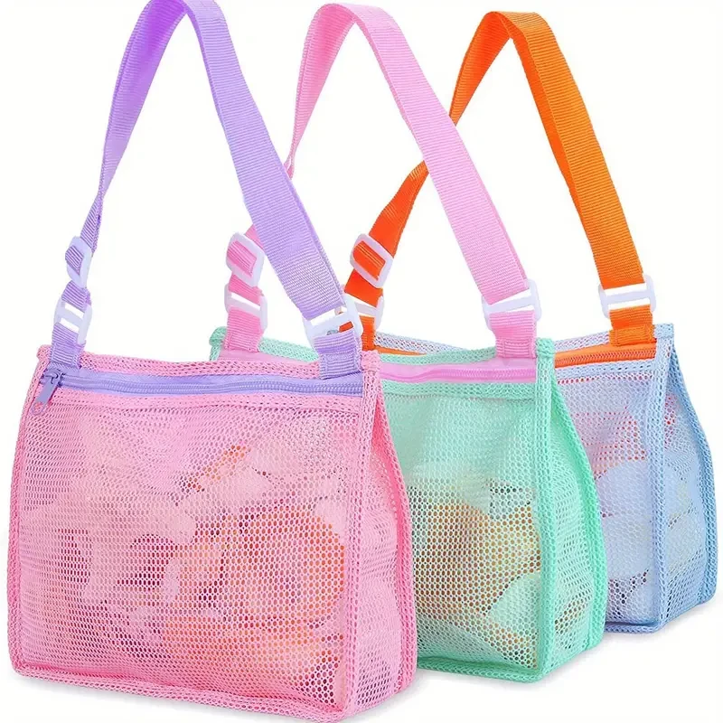 3pcs Vibrant Mesh Beach Toy Bags for Youngsters