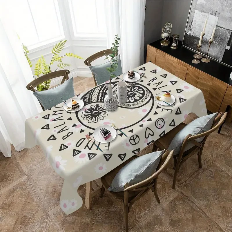 Elegant Waterproof & Stain-Resistant Polyester Tablecloth with Chic Plaid & Floral Patterns - Wrinkle-Free