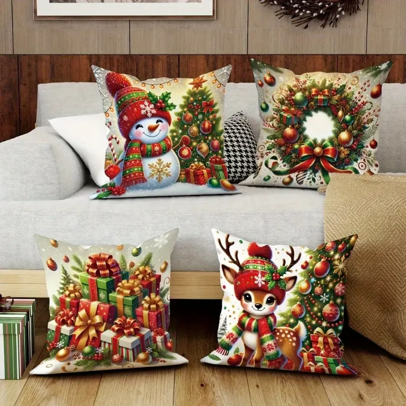 4pcs Vintage Christmas Velvet Throw Pillow Covers