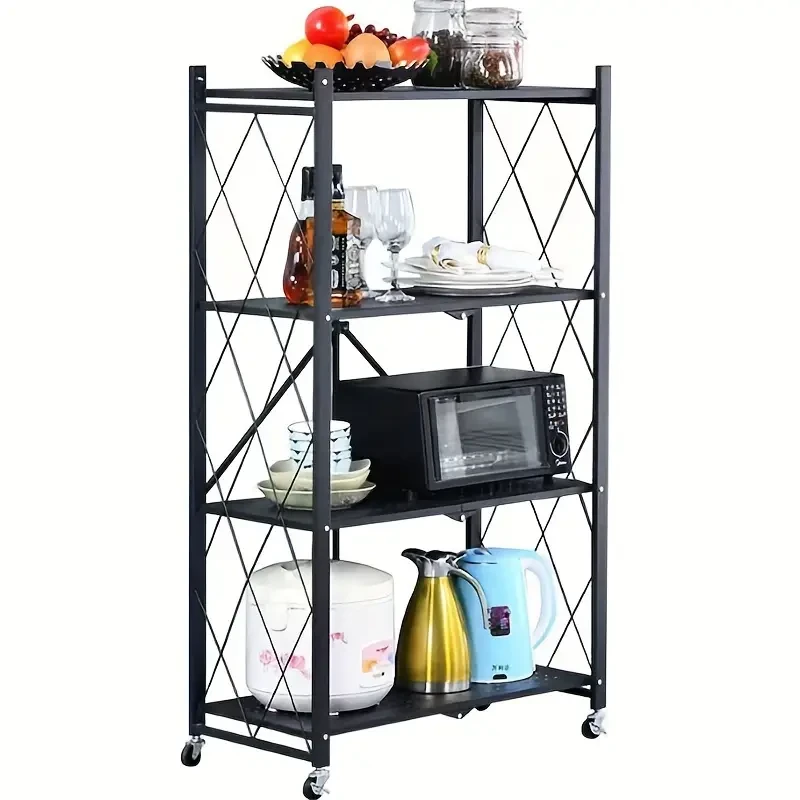 Folding Kitchen Rack Household Supplies Multi-Layer Microwave Oven Storage Rack