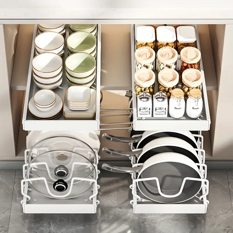 1pc Pull-Out Kitchen Pot and Pan Organizer Rack
