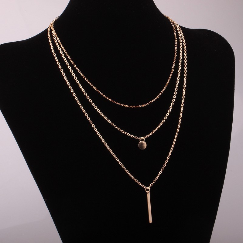 European and American Fashion Jewelry: Multi-layer Round Copper Bead Chain Sequin Metal Strip Necklace  Elegant and Versatile