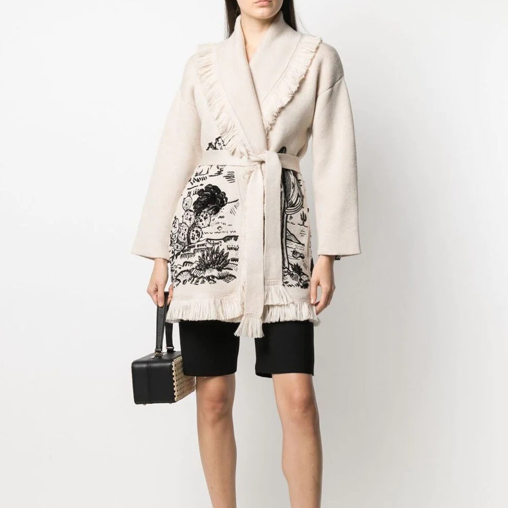 WQJGR Cardigan Sweater Women Wool Knitted Tassel Doodle Jacquard Loose Full Sleeve High-Quality Cashmere Winter Jacket