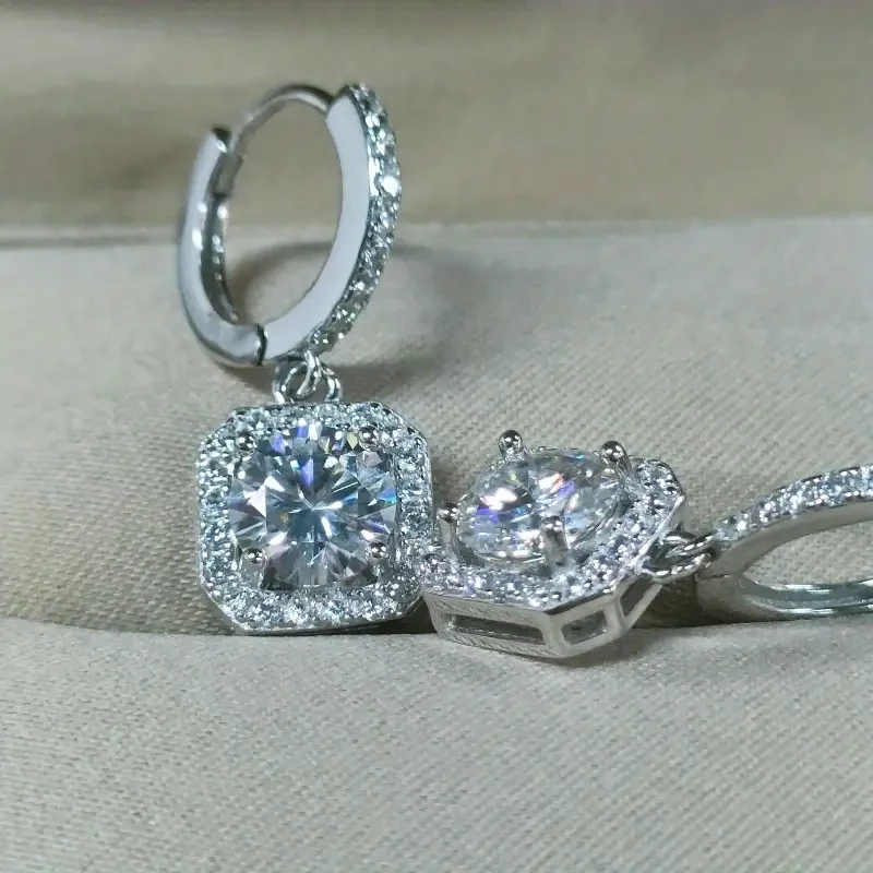 1 Pair of 2.0 Ct White Moissanite Earrings, 3.6g S925 Sterling Silver Sparkling Square Cut with Rhodium Plating, Perfect for Special Occasions and Daily Wear