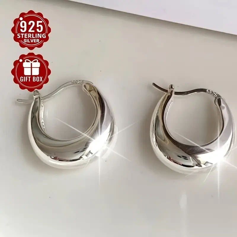 2pcs Womens Fashion Ring and Earring Set 925 Sterling Silver Crescent U-Shaped Hoop Earrings, Simple Style for Daily Wear, Travel, and Parties