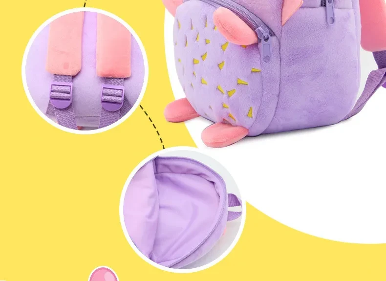 Children School Backpack Cartoon Rainbow Design Soft Plush Material For Toddler Baby Girls Kindergarten Kids School Bags