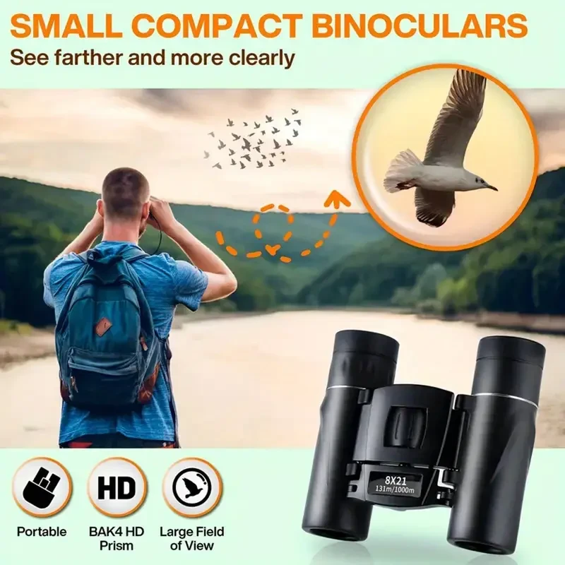 8X Magnification Compact & Lightweight Binoculars for Bird Watching