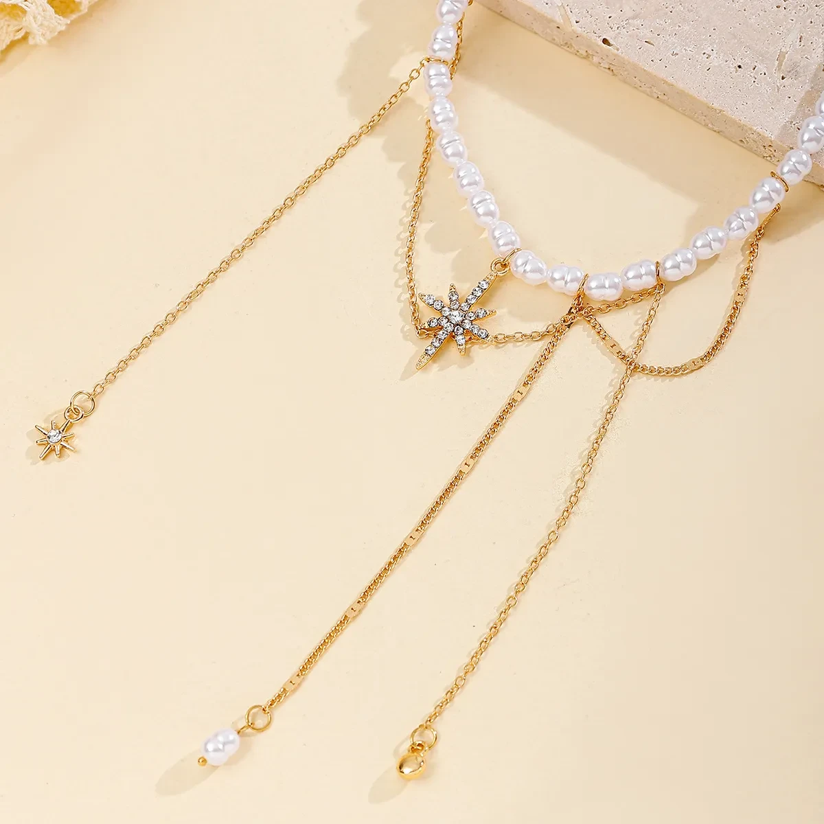 Pearl Necklace Tassel Alloy Six-pointed Star